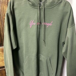 Green Hoodie with Pink Text